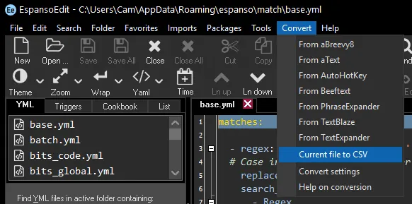 Convert menu