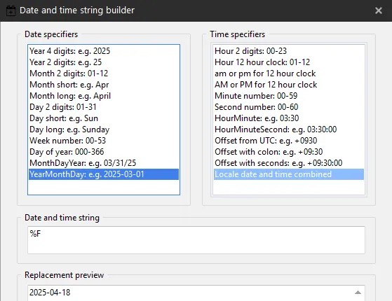 Date and time string builder