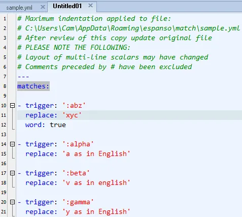 Indent file