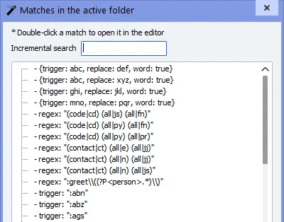 Matches dialog