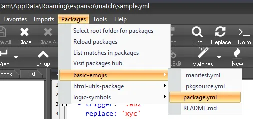 Packages menu