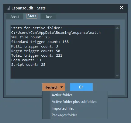 Stats dialog