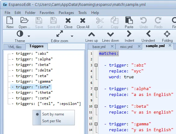 Treeview of triggers